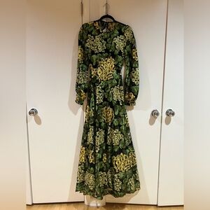 ASOS Edition Maxi Dress with blouson sleeve and open back in yellow embroidery